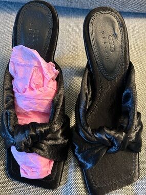 ASOS Black Knotted Satin Slide Heels